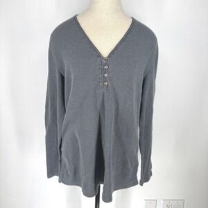 Eddie Bauer Y2K Henley Top Crochet Waffle Knit Thermal XL Elena Bella 90 Vintage